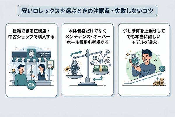 安いロレックスを選ぶときの注意点・失敗しないコツ