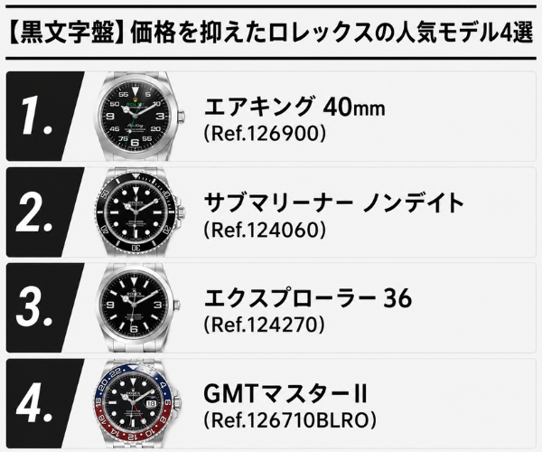 【黒文字盤】価格を抑えたロレックスの人気モデル4選