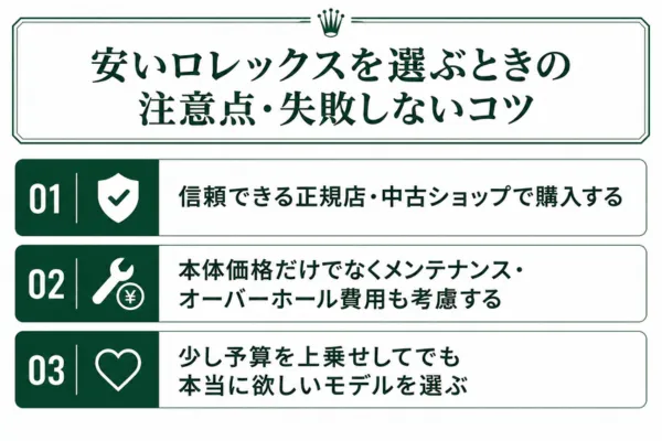 安いロレックスを選ぶときの注意点・失敗しないコツ