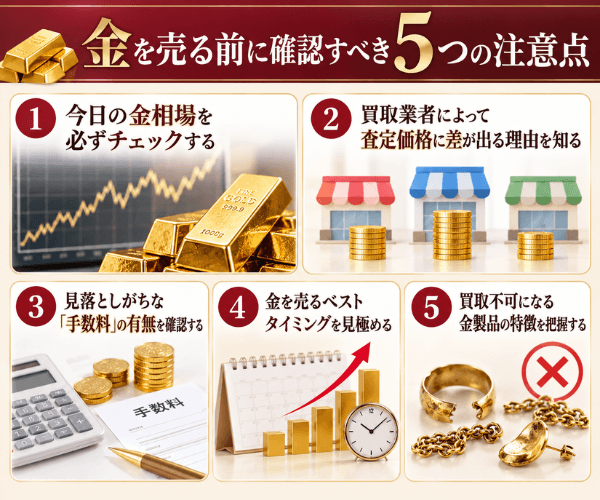 金を売る前に確認すべき5つの注意点