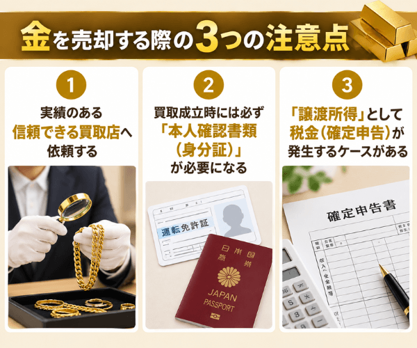 金を売却する際の3つの注意点